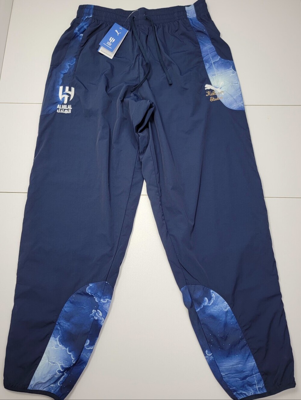 Puma KidSuper Al-Hilal SFC Travel Pants Navy Blue Cloud Print 606853 20 Mens L - Picture 2 of 15